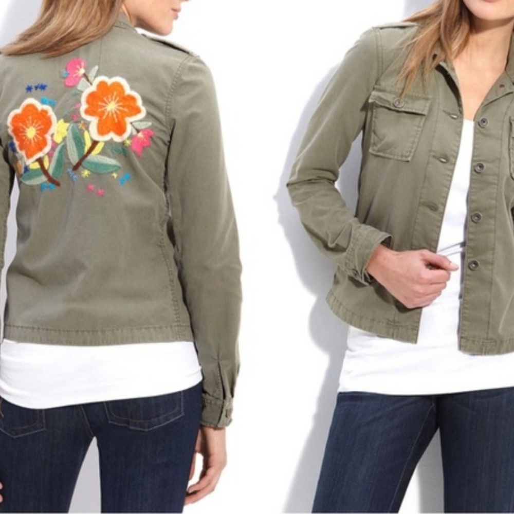Lucky Brand Jacket Floral Embroidered Military sty